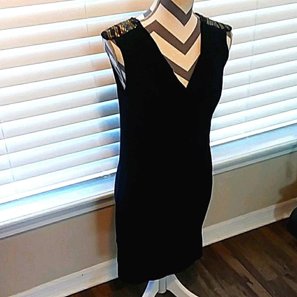NWT Beaded Shoulder Black Mini Dress